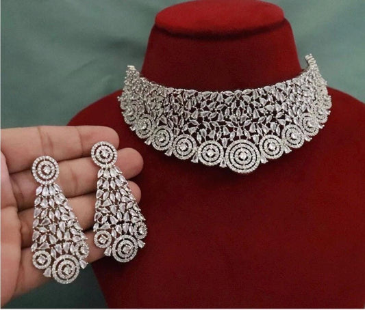 AVA silver finish Clear stones American Diamond Necklace Set/ stylish cz zircon choker set jewelry,Indian pakistani jewellery