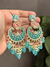 AADHYA blue colour earrings/Bollywood meenakari earrings/Pakistani bridal jewelry /Indian Diwali jewelry/ blue peach chandbali