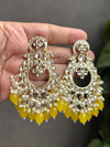 REVA Yellow earrings/ Wedding bridal kundan earrings /Navratri function Indian Diwali jewelry/yellow colour chandbali/haldi ceremony