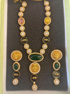 URVI Sabyasachi inspired multicoloured Victorian style kundan necklace set,Indian Bridal jewelry, cz kundan Victorian golden polish