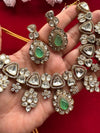 SHIRINA Gold Finish Mint  Kundan Wedding Jewelry ,Necklace Set with Earring,Indian traditional jewelry , mint green colour jewelry