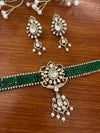 MAHIRA emerald green choker set,Victorian style kundan necklace set, Indian Bridal traditional jewelry, green choker earrings