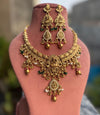 DHANYAA Gold tone Rajwadi jewellery South Indian jewelry, necklace earrings, Indian golden jewelry,kempu,Goddess Lakshmi temple jewelry