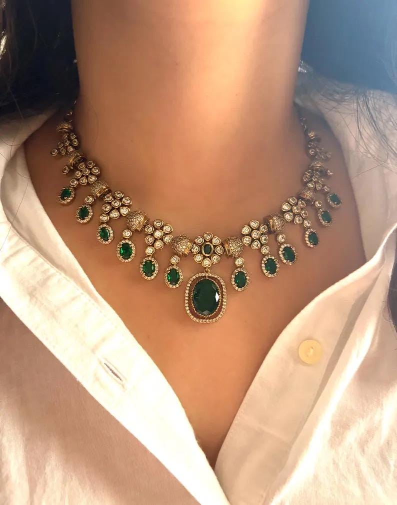 RIMAYA Sabyasachi inspired Emerald Green Necklace Set