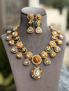 SHIVKA Sabyasachi inspired Green Victorian style kundan necklace set,Indian Bridal jewelry, cz kundan Victorian golden polish