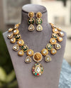 SHIVKA Sabyasachi inspired Green Victorian style kundan necklace set,Indian Bridal jewelry, cz kundan Victorian golden polish