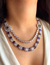 INAYA Purple colour two layer necklace set ,American Diamond High Quality necklace and earrings purple layered bridal wedding jewelry