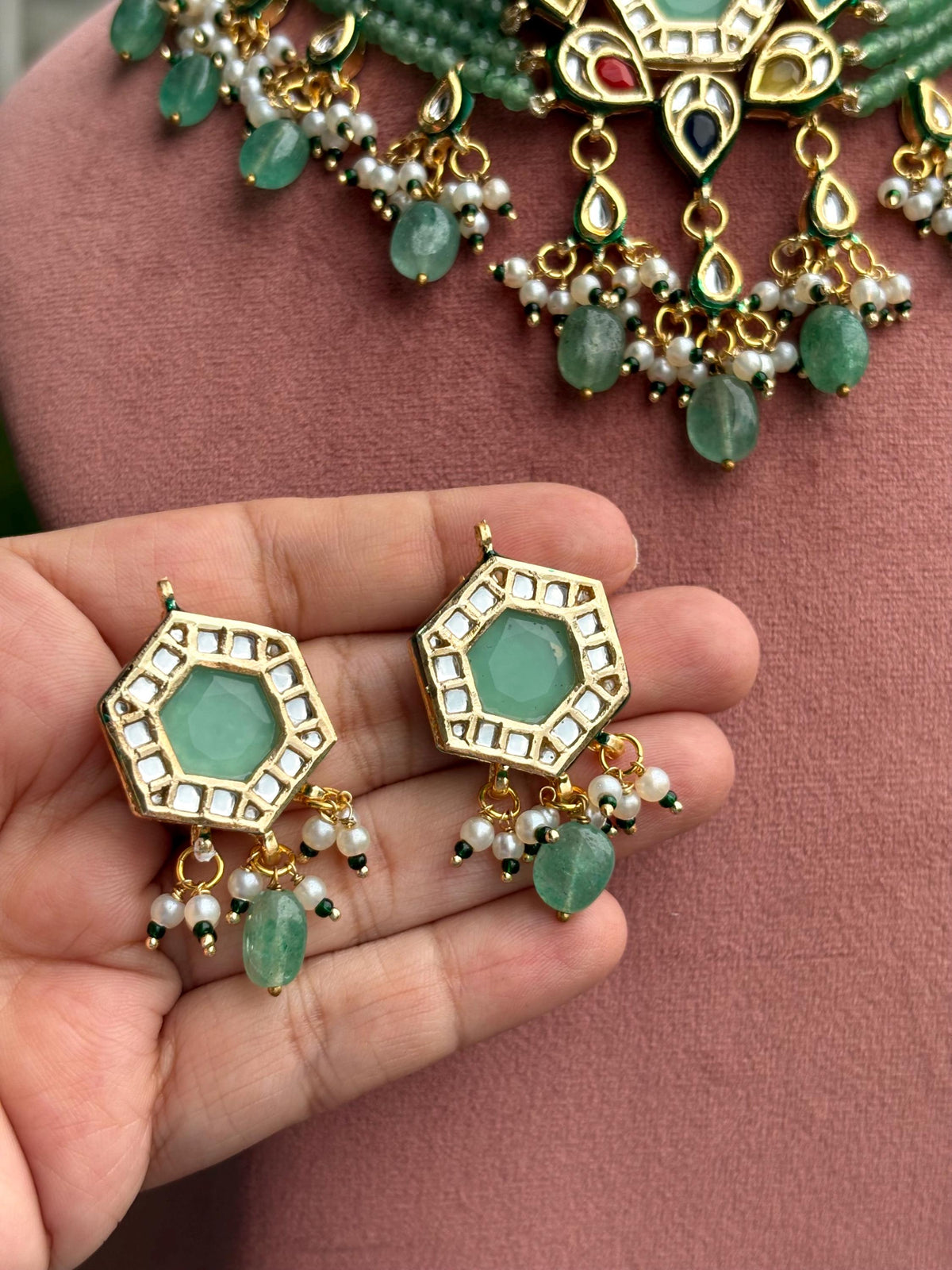 PARWEEN Sabyasachi inspired mint and golden Fusion Kundan choker set, necklace set, indian wedding Rajwada jewelry/ pakistani jewelry