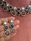 GIA Sabyasachi inspired sapphire blue kundan and zircon sleek necklace set in victorian polish,Indian victorian style jewelry