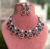 GIA Sabyasachi inspired sapphire blue kundan and zircon sleek necklace set in victorian polish,Indian victorian style jewelry