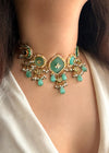 DIYANA Sabyasachi inspired mint and golden Fusion Kundan choker set, necklace set, indian wedding jewelry pakistani set bollywood jewelry