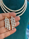 KEIRA two tone clear stones three layer American Diamond High Quality necklace set, golden tone bridal jewelry, two tone colourless jewelry