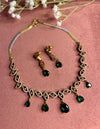 ARIA Green colour kundan and zircon sleek necklace set in  mehndi golden polish,Indian bridal victorian style jewelry