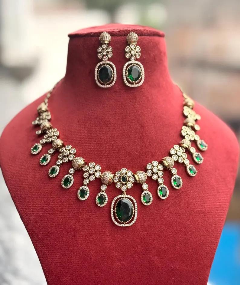 RIMAYA Sabyasachi inspired Emerald Green Necklace Set