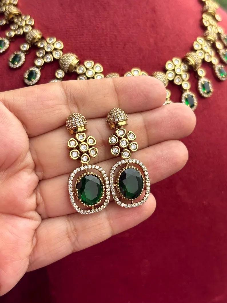 RIMAYA Sabyasachi inspired Emerald Green Necklace Set