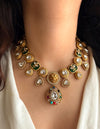 SHIVKA Sabyasachi inspired Green Victorian style kundan necklace set,Indian Bridal jewelry, cz kundan Victorian golden polish