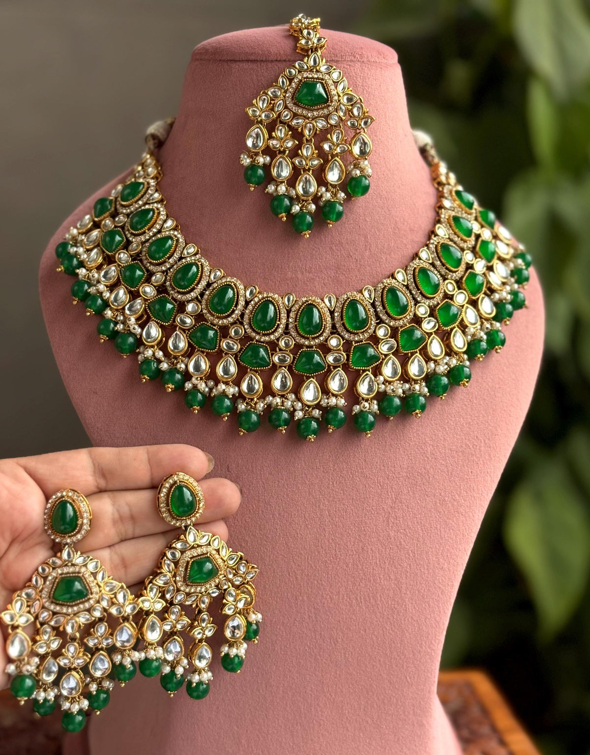 SHAINAZ Green kundan necklace set, Indian pakistani nikaah jewellery, bollywood, green colour wedding bridal jewelry, maangtika included