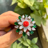MANSI Emerald green cocktail ring ,adjustable American diamond ring ,high quality cz zircon,dark green Indian jewellery, green cz ring