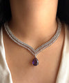 ERIKA Purple cz necklace and earrings, Statement American Diamond jewelry, Indian Jewelry Pakistani Wedding purple colour jewelry, amethyst