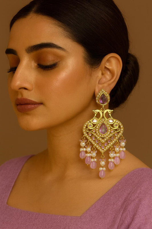 RIYA Lilac purple Gold Tone Royal Kundan Chandbali / Indian Earrings, Wedding Jewelry Pakistani event accessory golden bollywood chandbalis