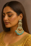AINA blue colour earrings/Bollywood long dangler earrings/Pakistani bridal jewelry /Indian Diwali jewelry/ blue kundan chandbali