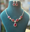 IRENE Premium quality Ruby colour necklace Set American Diamond classy cz zircon jewelry, stylish prom,gala dinner Ruby red jewellery