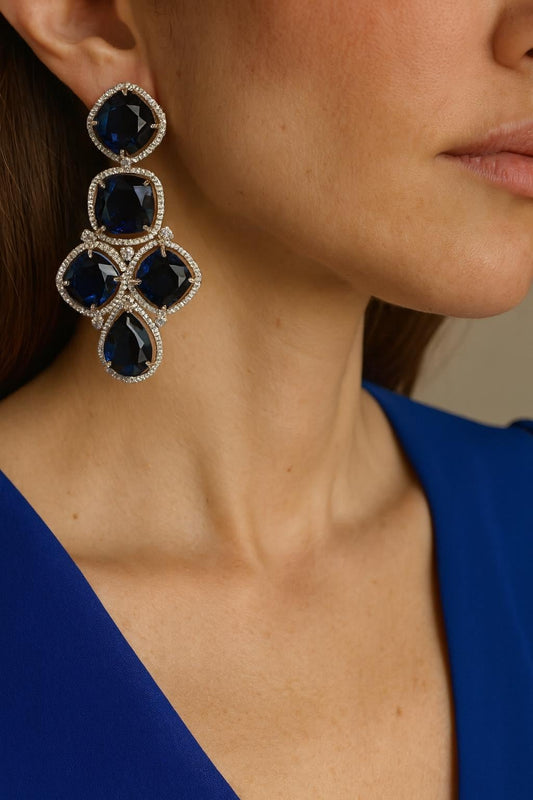 RACHEL high quality Sapphire blue american diamond earrings Indian Wedding jewellery, bridal,bollywood jewelry, prom, zirconia danglers