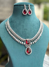 ELARA Premium quality Ruby red cz necklace Set American Diamond classy zircon jewelry, stylish prom,gala dinner red colour choker set