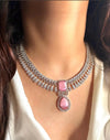 ELARA Premium quality Light pink cz necklace Set American Diamond classy zircon jewelry, stylish prom,gala dinner pink colour choker set
