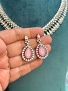 ELARA Premium quality Light pink cz necklace Set American Diamond classy zircon jewelry, stylish prom,gala dinner pink colour choker set