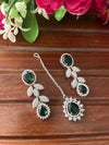 NIZA Emerald green American Diamond Necklace Set /Pakistani bridal nikaah wedding jewelry,Indian green colour jewelry maangtika included