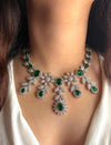 NIZA Emerald green American Diamond Necklace Set /Pakistani bridal nikaah wedding jewelry,Indian green colour jewelry maangtika included