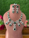 NIZA Emerald green American Diamond Necklace Set /Pakistani bridal nikaah wedding jewelry,Indian green colour jewelry maangtika included