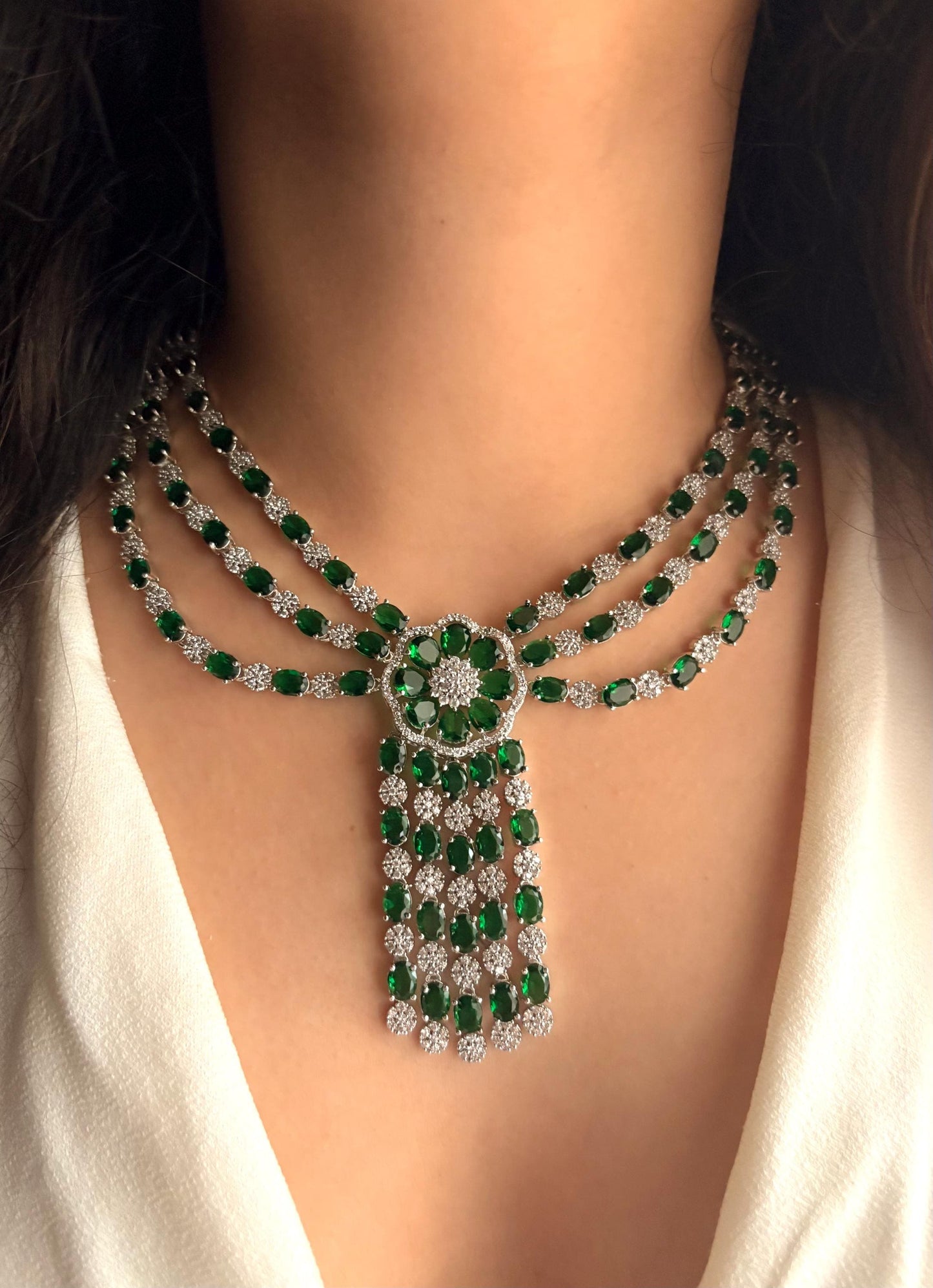 SKYE Emerald green American Diamond High Quality Necklace Set Indian Pakistani bridal wedding jewelry cz zircon green colour jewelry