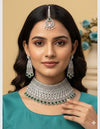 NAGHMA Emerald green Bridal Choker American Diamond necklace set Pakistani nikaah jewelry,Indian bollywood wedding jewelry with maangtika