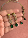 ARIA Green colour kundan and zircon sleek necklace set in  mehndi golden polish,Indian bridal victorian style jewelry