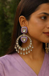 HINAA lilac purple and Gold Statement chandbali earrings Bollywood chandbalis Pakistani Wedding Indian Diwali jewelry,lilac purple earrings