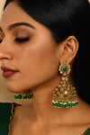 PIHU Green Polki Jhumka earrings / Bollywood gold jhumkis / Pakistani Wedding / Navratri function Indian Diwali jewelry jhumkas