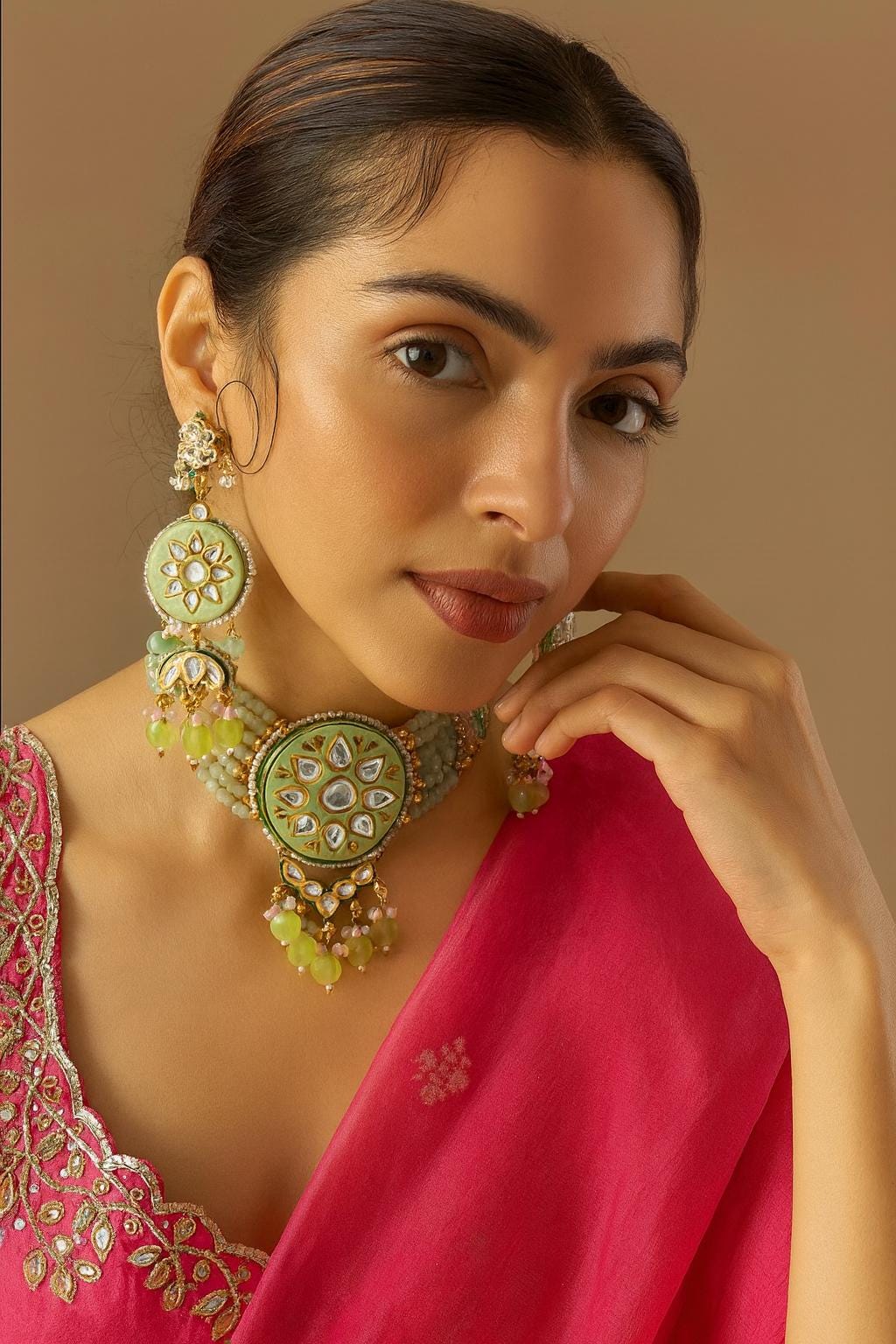 ELIRA mint green Kundan choker set Sabyasachi inspired mint pink fusion jewelry  maangtika included,indian necklace set, pakistani jewelry