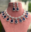 KRISTA Sapphire Blue American Diamond Necklace Set: Indian Bridal Jewelry