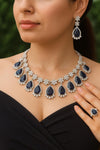 KRISTA Sapphire Blue American Diamond Necklace Set: Indian Bridal Jewelry