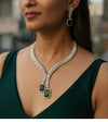 NYSA diamond look gold silver finish green American Diamond Necklace Set/Pakistani bridal wedding jewelry,Indian  elegant jewellery