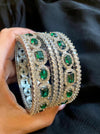 MINAL American diamond bangle set in Emerald Green stones, AD bangle set of 6 bangles ,cz zircon indian bangles,pakistani bangles,