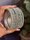 NIAT American diamond bangle set in mint Green stones, AD bangle set of 6 bangles ,cz zircon indian bangles,pakistani bangles,