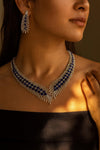 REBECCA Blue Sapphire feather style necklace Set in American Diamond Classy high quality cz zircon jewelry, prom,gala dinner bridal jeweller