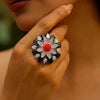 MANSI Sapphire blue cocktail ring ,adjustable American diamond ring ,high quality cz zircon, dark blue Indian jewellery, blue cz ring