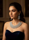 Silver clear stones CZ Necklace Set American Diamond Necklace Crystal Necklace  Indian Necklace Statement Necklace Wedding bridal jewelry