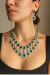 ZYVA Emerald Green CZ Necklace American Diamond Necklace Indian Jewelry Indian Necklace Pakistani Jewelry Necklace Set Bollywood