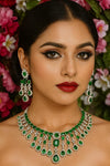 MALLIKA Green American Diamond High Quality necklace set,emerald green zircon bridal wedding jewelry,maangtika included