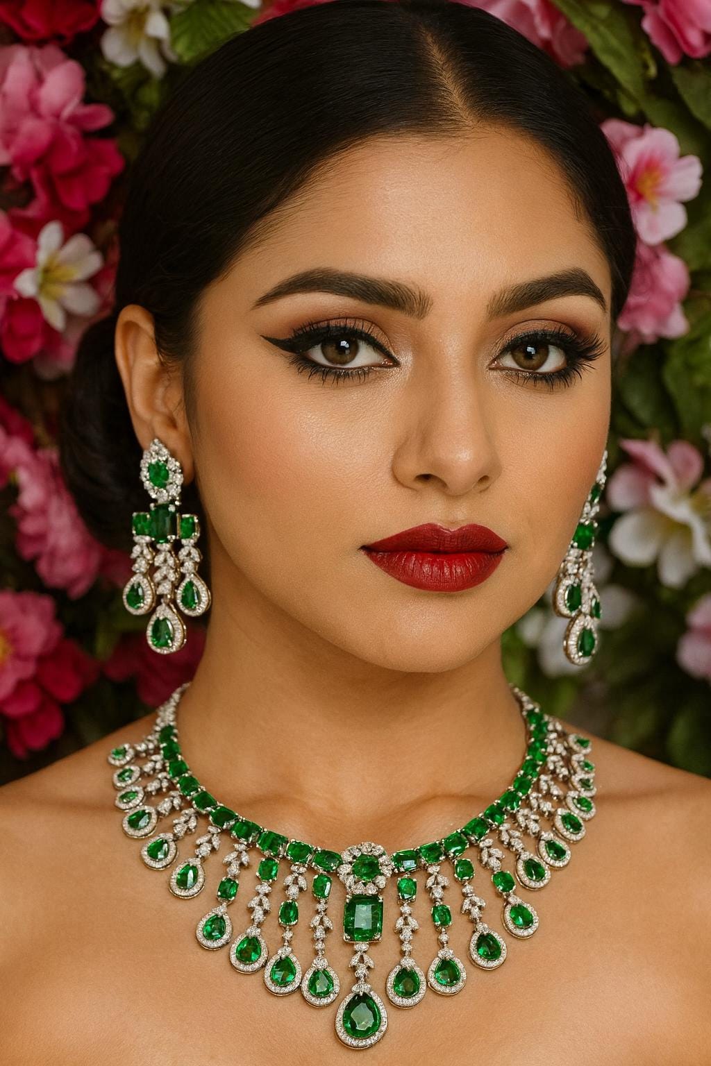 MALLIKA Green American Diamond High Quality necklace set,emerald green zircon bridal wedding jewelry,maangtika included